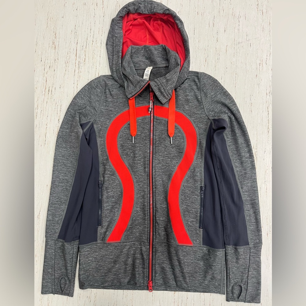 Lululemon In Stride  Hoodie Jacket in heathered gray and dark orangeSize 4